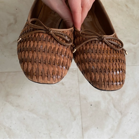 $128 SCHUTZ Arissa Brown Leather Straw Woven Tie Slip-on Ballet Flats Size 9.5B - Picture 8 of 12
